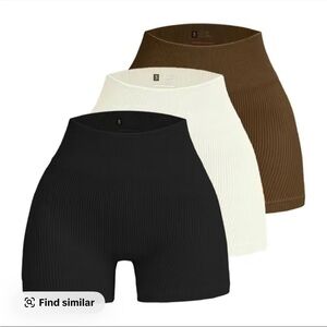 New 3 pcs Ribbed High-Waisted Bike Shorts - Black, White, Brown